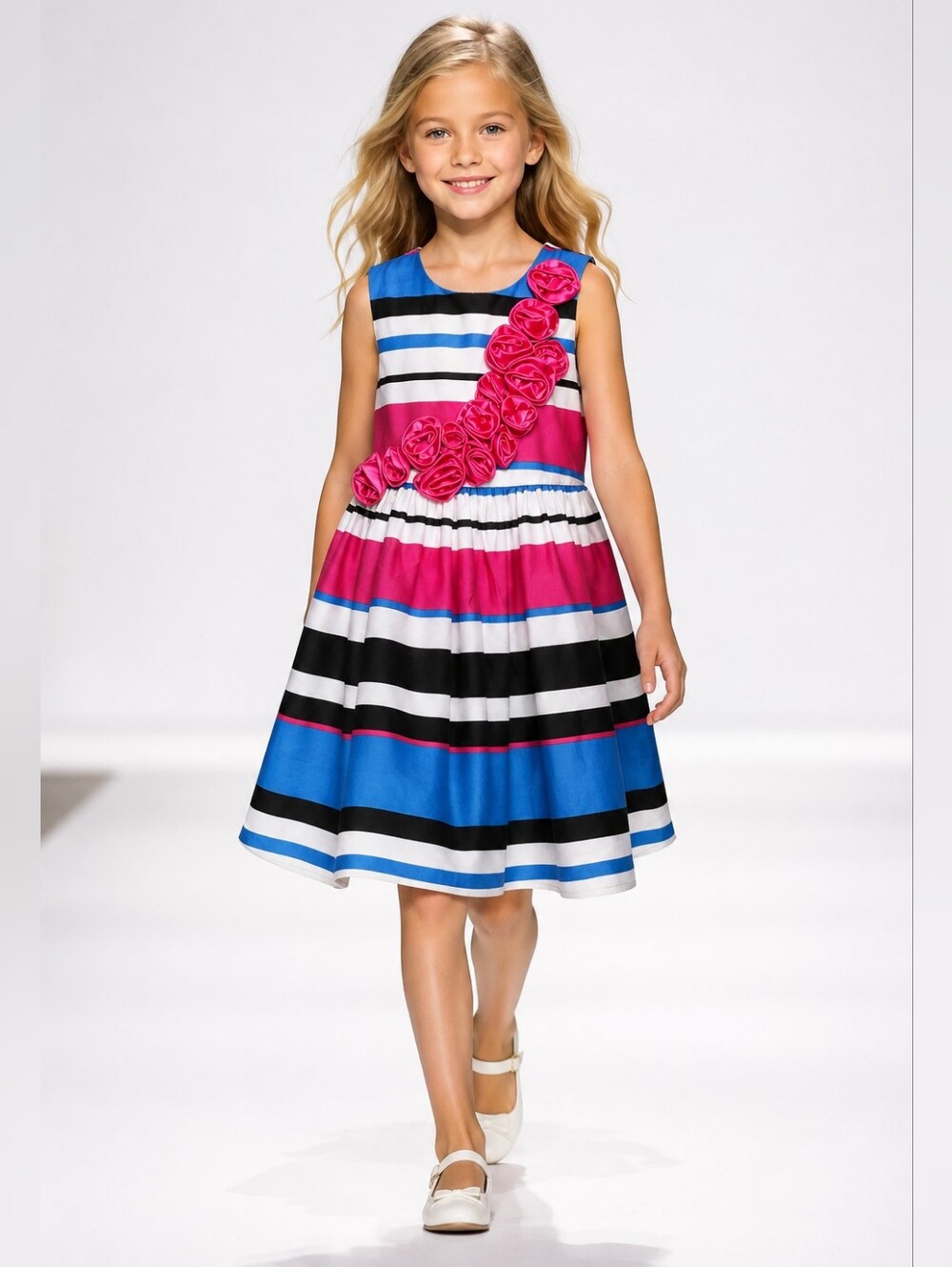 Joe Ella Grace Multi-Color Stripe Rosette Dress Size 6